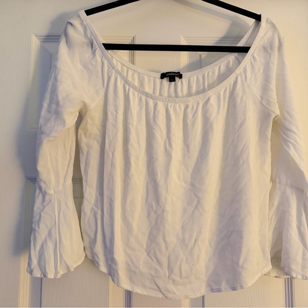 Ambiance White Scoop Neck Long-Sleeve Top